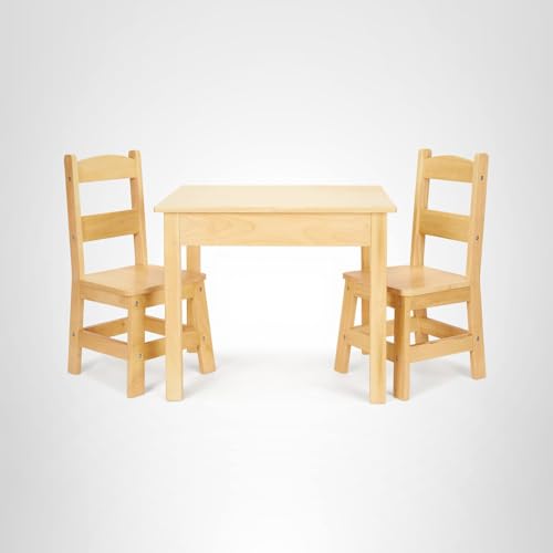 Melissa & Doug Solid Wood Kids Table and Chairs (2), Premium Quality Wooden Toddler Table and Chair Set for Kids Playroom Furniture & Montessori Classroom Furniture for Boys & Girls Ages 3+