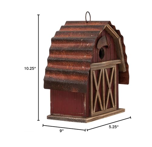 Glitzhome 10.25" H Hanging Birdhouse Rustic Wooden Barn Garden Bird House for Outdoor