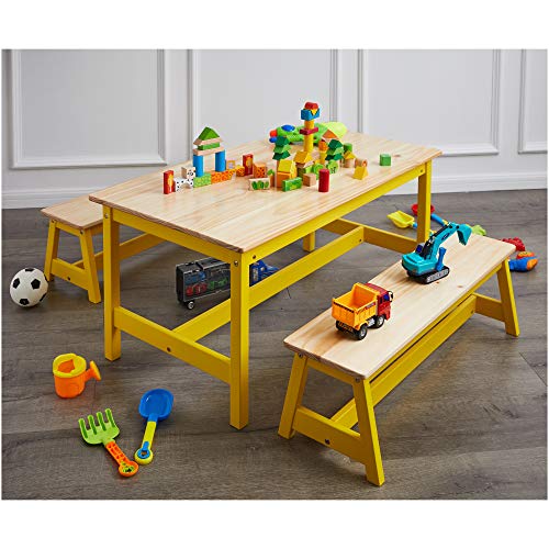 Amazon Basics Indoor Kids Picnic Table and Bench Set, Natural Solid Pine Wood, Activity Table for Art, Craft, Reading, Learning