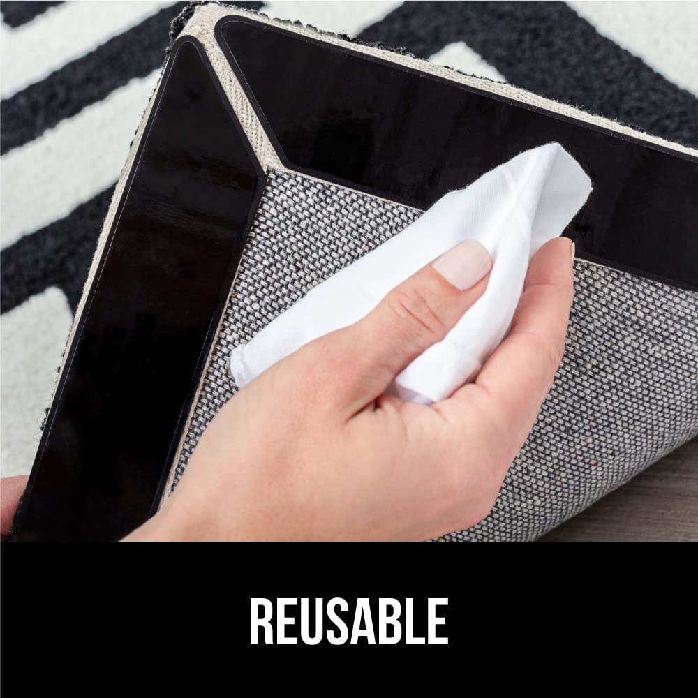GORILLA GRIP Rug Gripper Pads Keep Area Rugs Corners from Curling, Reusable Double-Sided Stickers Holds Down Carpet in Place, Grips on Tile and Hardwood Floors Helps Prevent Sliding, Home Décor, 8 Pcs