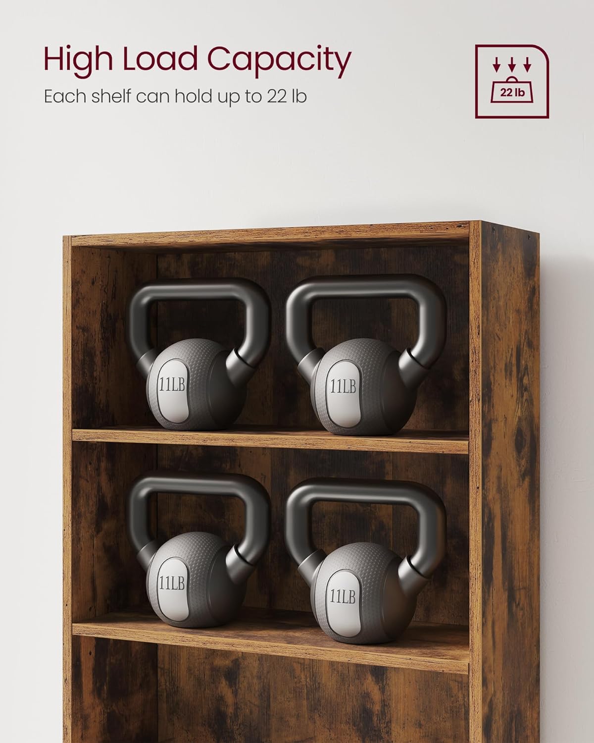 VASAGLE CUSTOS Collection - Bookshelf, 5-Tier Bookcase, Book Shelf, Open Storage Shelf, 9.4 x 23.6 x 52.8 Inches, for Living Room, Home Office, Dinning Room, Rustic Brown ULBC165X01