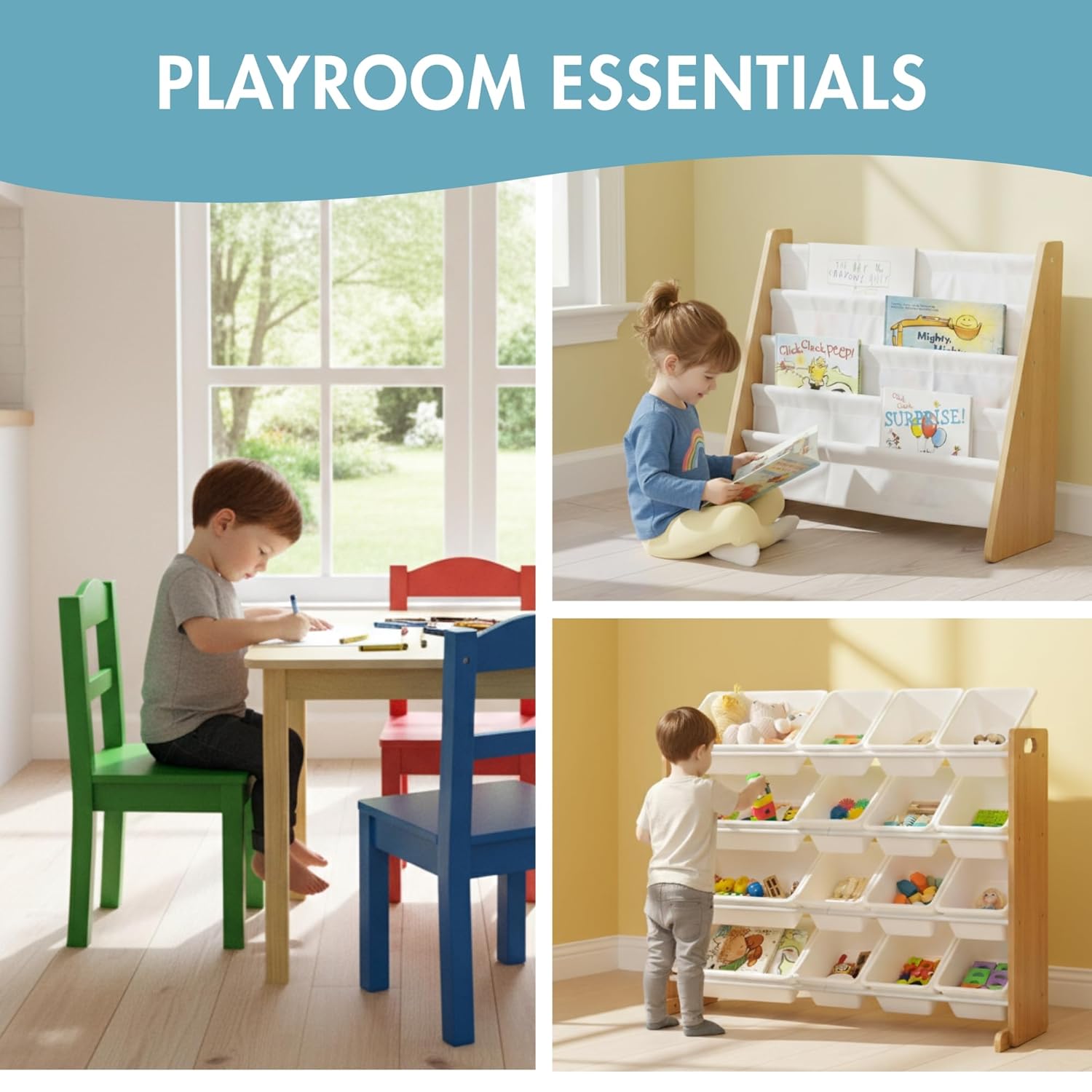 Humble Crew Kids Wooden Table and 4 Chairs Set, Natural/Primary - Kids Table and Chair Set for Toddlers and Children for Arts, Crafts, and Snack Time - Sturdy, Durable Toddler Activity Table