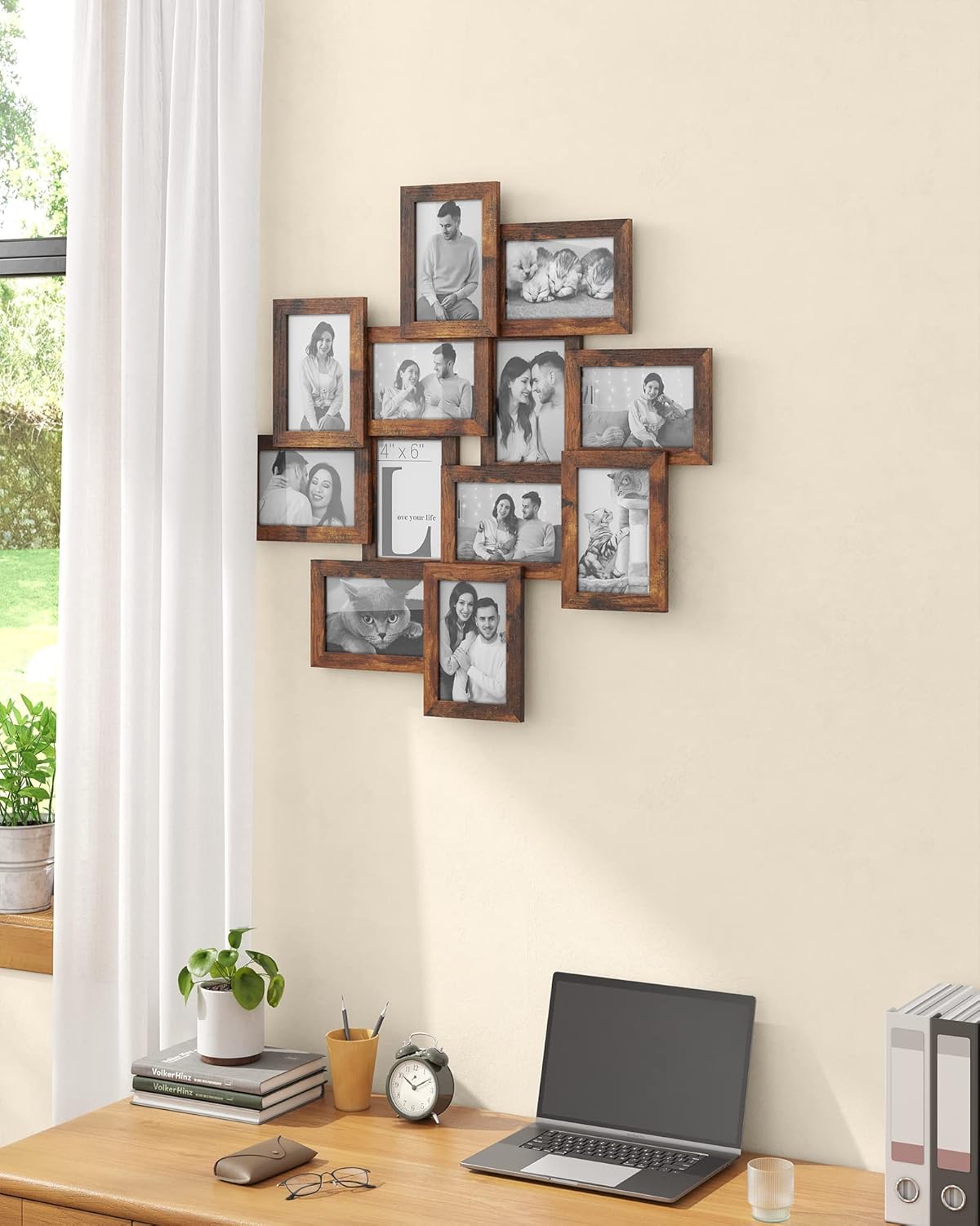 SONGMICS 4x6 Picture Frames Collage Wall Decor, 12-Pack Photo Collage Frame, Multi Picture Frame Set with Glass Front, Assembly Required, Rustic Brown URPF022X01