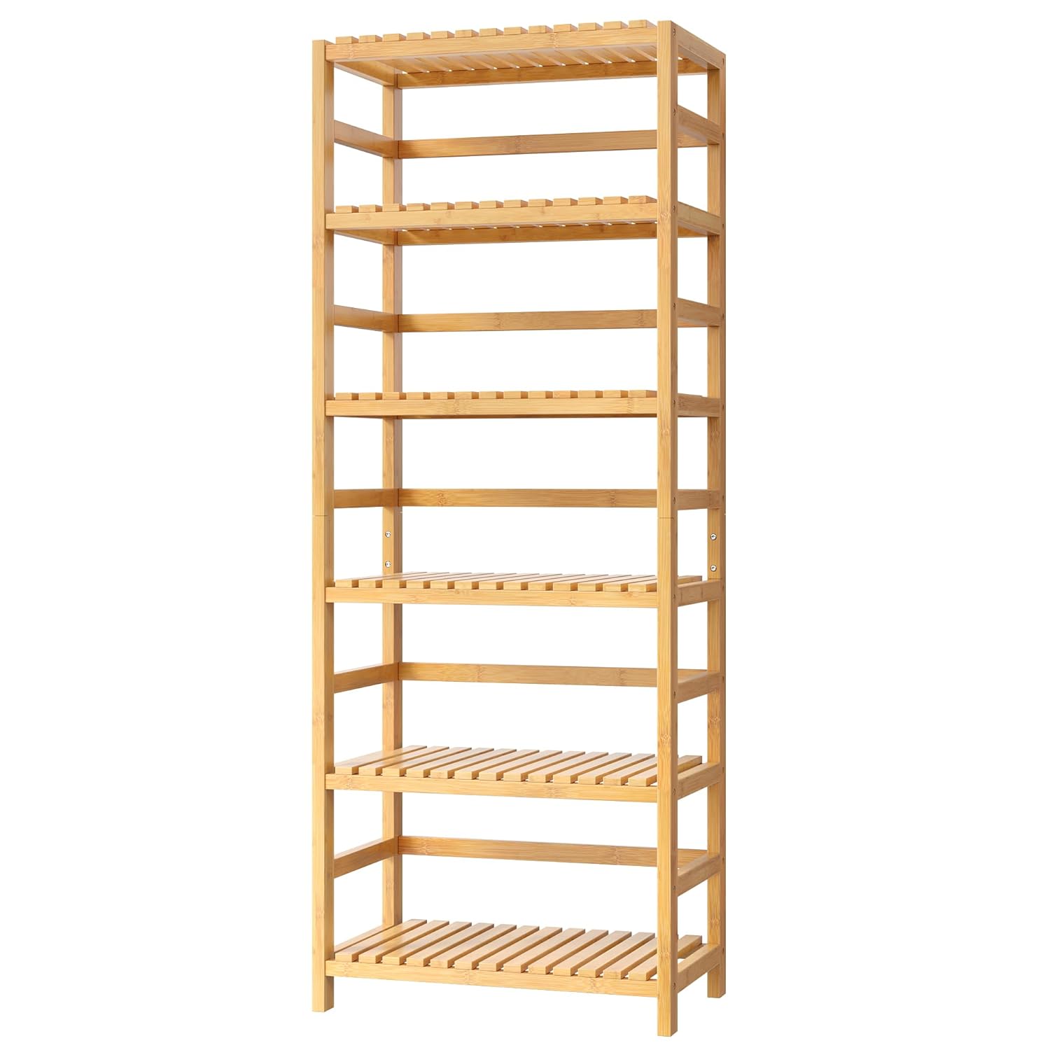 FOTOSOK 6-Tier Bamboo Shelf, Bamboo Bookcase with Adjustable Shelves, Free Standing Storage Shelf Unit, Plant Flower Stand for Kitchen, Bathroom, Home Office, Natural