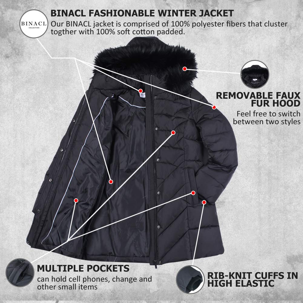 BINACL Women's Winter Warm Thicken Long Outwear Pockets Coat Parka Jacket XS-3XL