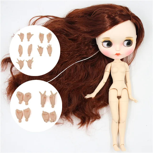 ICY factory blyth doll 1/6 bjd white skin joint body red brown hair matte face Carved lips with eyebrow anime 30cm girls