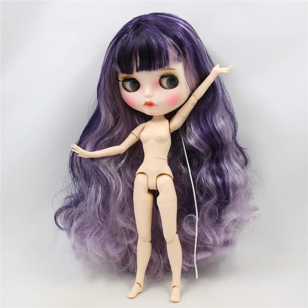 ICY DBS Blyth Doll 1/6 bjd white skin joint body purple mix violet hair matte face Carved lips with eyebrows 30cm toy doll