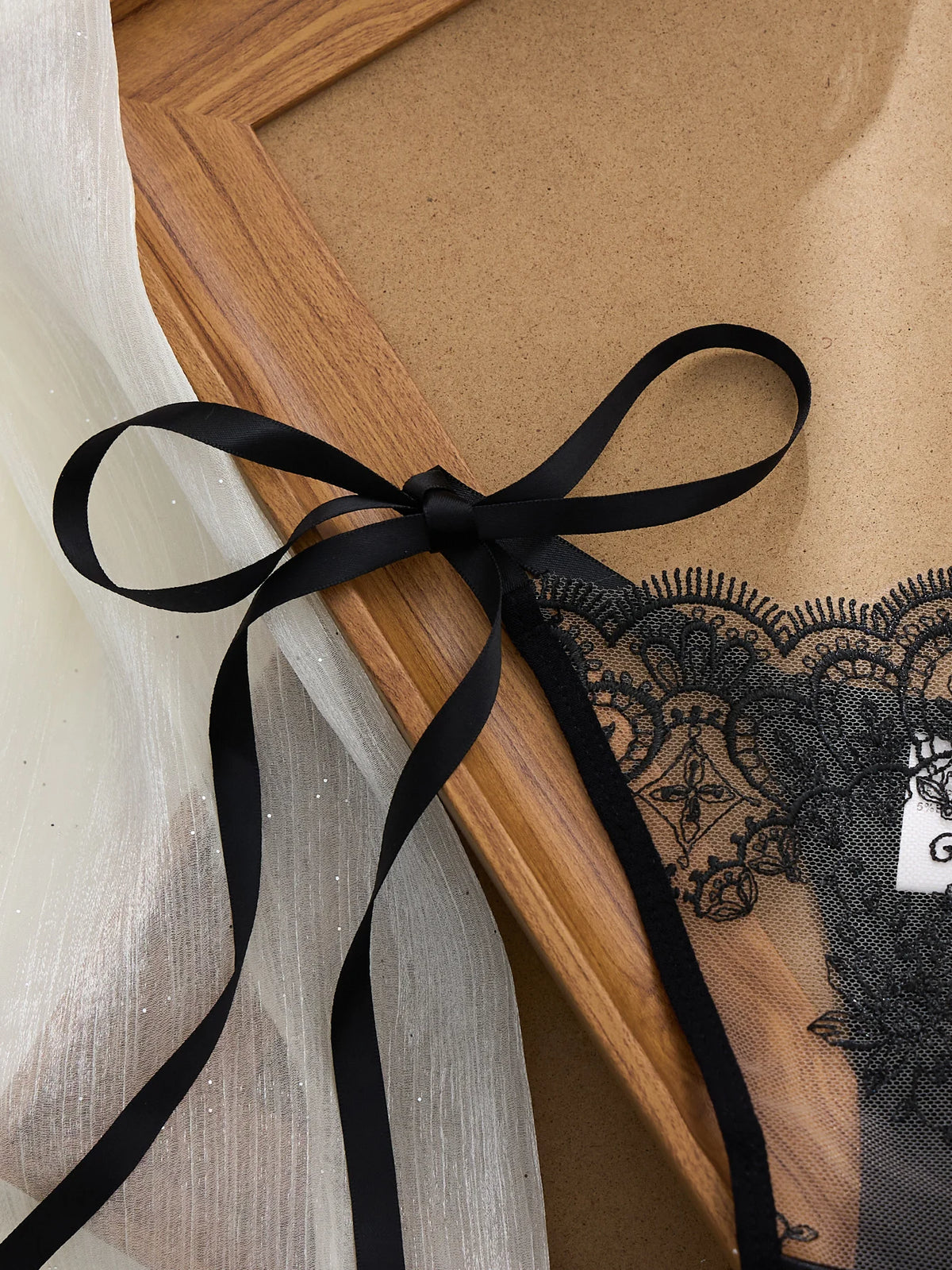 Black Floral Embroidered Bra & Thong Set