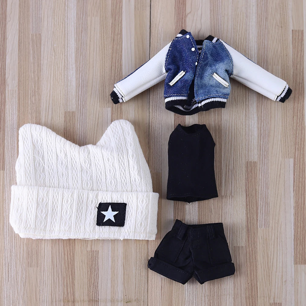 ICY DBS Blyth Doll Pleated Skirt Leather Jacket Hat Set Anime Girl jiontBody 1/6 BJD