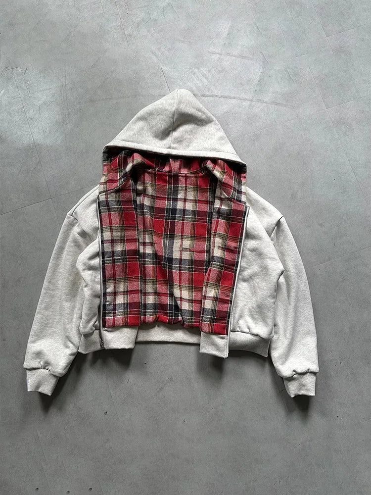 Plaid Zip-Up Hooded Jacket