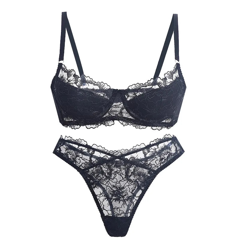 Women's Embroidered Lace Push-Up Bra Set