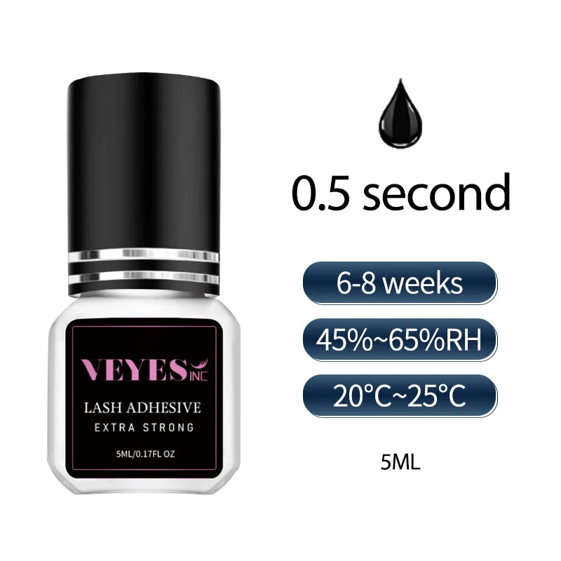 VEYES INC Eyelash Extension Glue 0.5-1 Sec Drying (0.17fl.oz / 5ml) Up to 8 Weeks Retention Adhesive Salon Use for Lash Tech