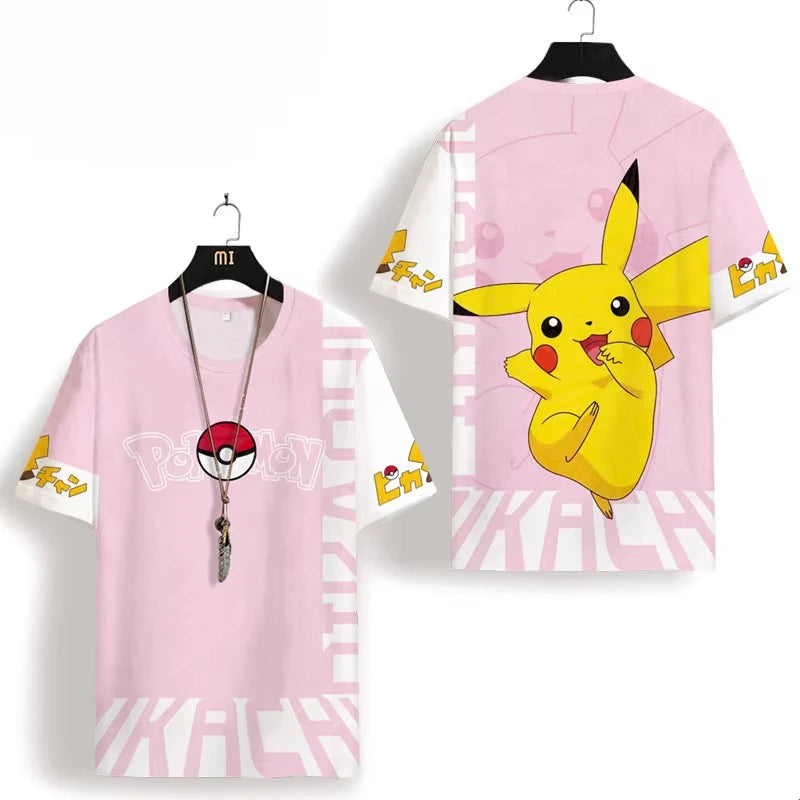 Hot Sale Bandai 2026 Anime Summer Pikachu Cartoon Printed Quick Drying Breathable Comfortable Parent Child Short Sleeve T-shirt