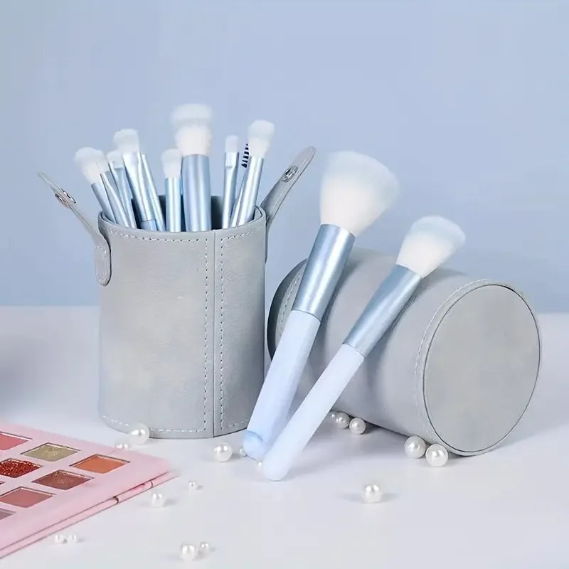 12PCS Makeup Brush Set Blue Foundation Concealer Blush Powder Eye Shadow Kabuki Blending Cosmetic Soft Fluffy Female Makeup Tool