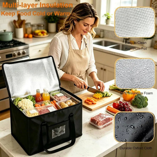 1pc Large Insulated Picnic Cooler Tote Bag Leakproof Thermal Food Carrier Portable Zipper Top for Camping Beach Outdoor BBQ