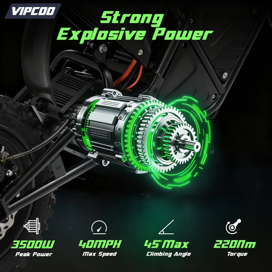 Electric Dirt Bike VIPCOO 3500W 48V23AH Electric Motorcycle Fat Tire Nitrogen Suspension E Dirt Bike for Teens and Adults