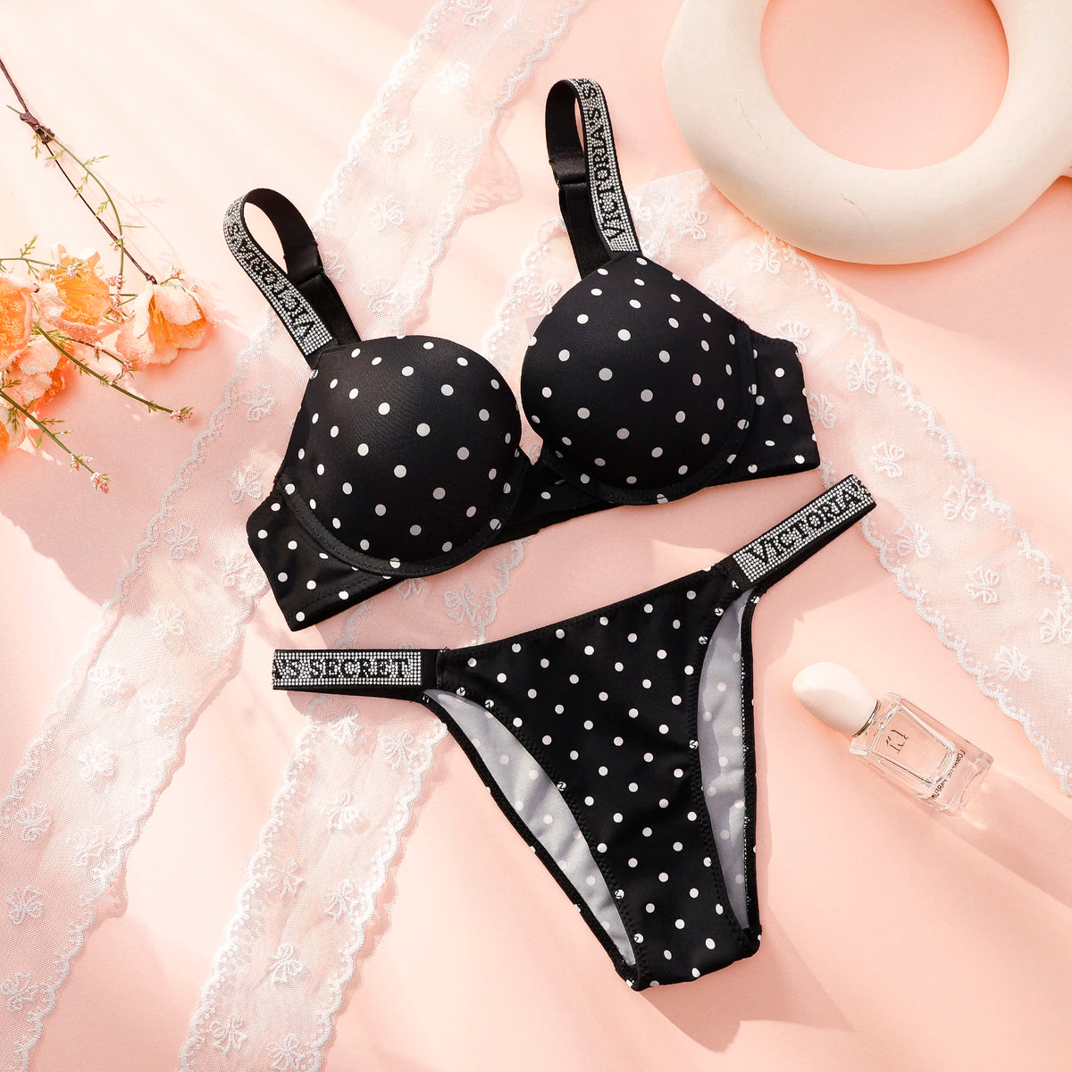 Women's Polka-Dot Push-Up Lingerie Set