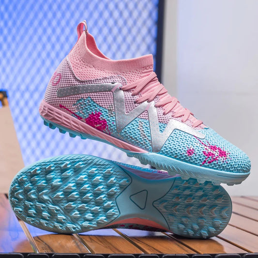 Unisex Adult TF Soccer Shoes PU Breathable Woven Fabric Rubber Dense Stud Anti-slip Wear-resistant Artificial Turf Daily Trainin