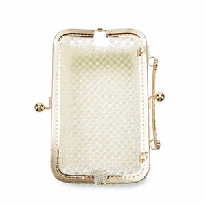 Women's Pearl Embellished ABS Frame Clutch Bag – Evening & Wedding, 6 Colors - TRYSHOPPY