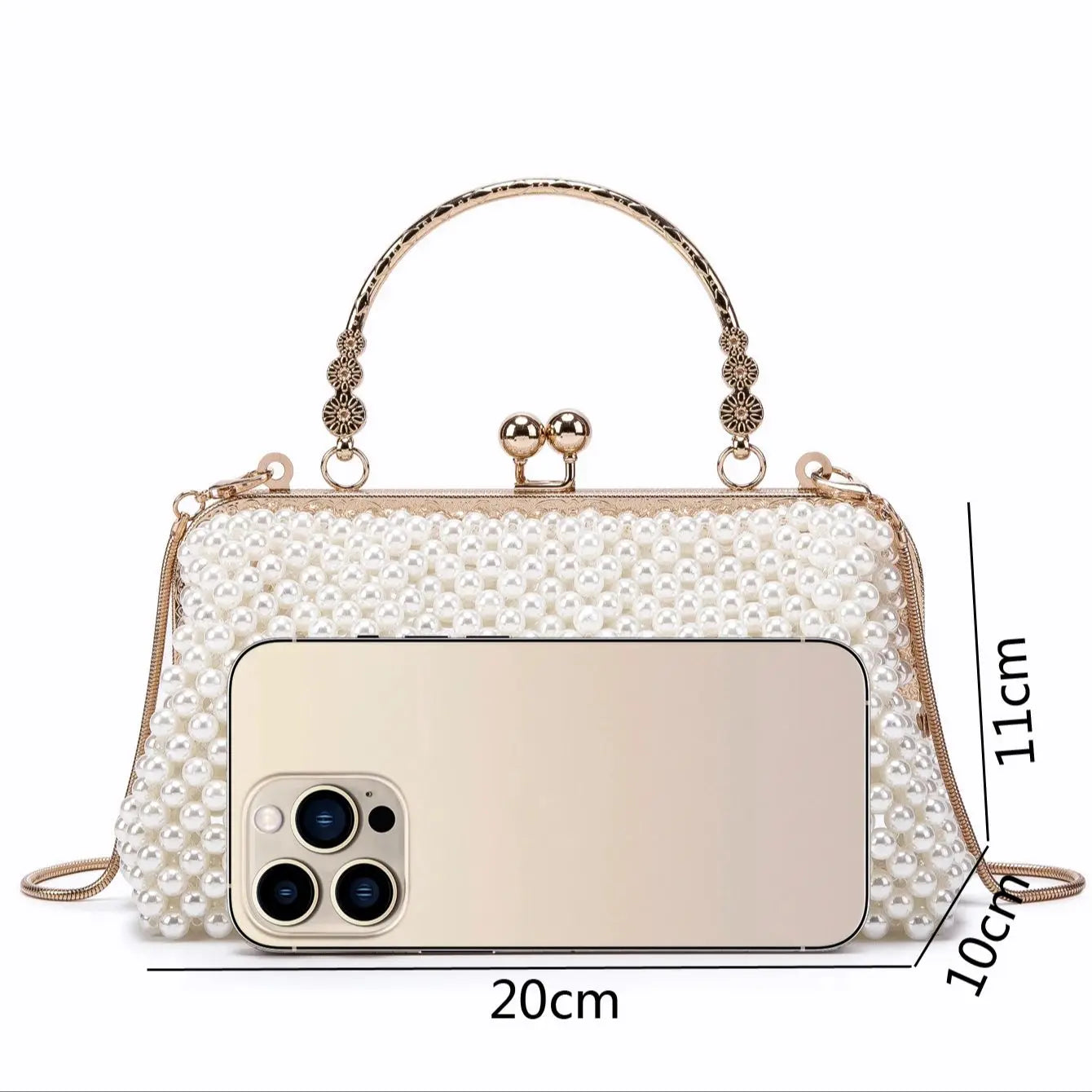 Women's Pearl Embellished ABS Frame Clutch Bag – Evening & Wedding, 6 Colors