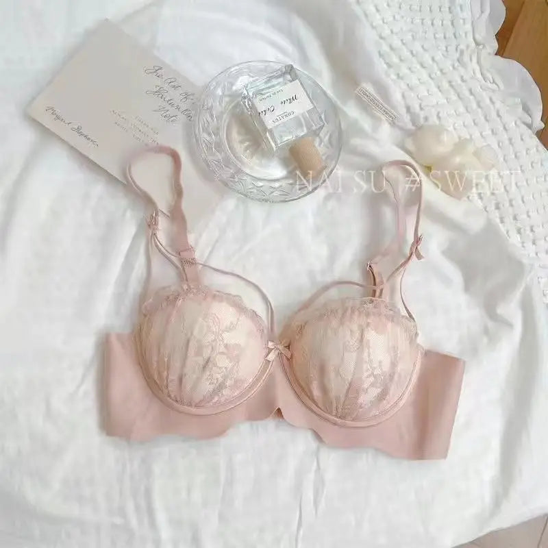 Japanese Pure Desire Wind Sexy Bra Set Small Breasts Gathered Underwear Without Steel Ring French Lace Bra Set