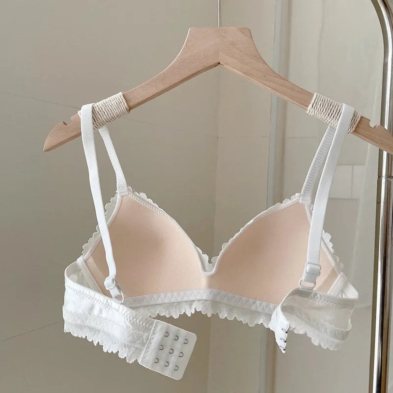 Sexy Lace Bra Set Teenage Thin Section Underwear Female Satin Lace Sweet Pure Desire Gathered Anti-Sagging Triangle Cup Bra