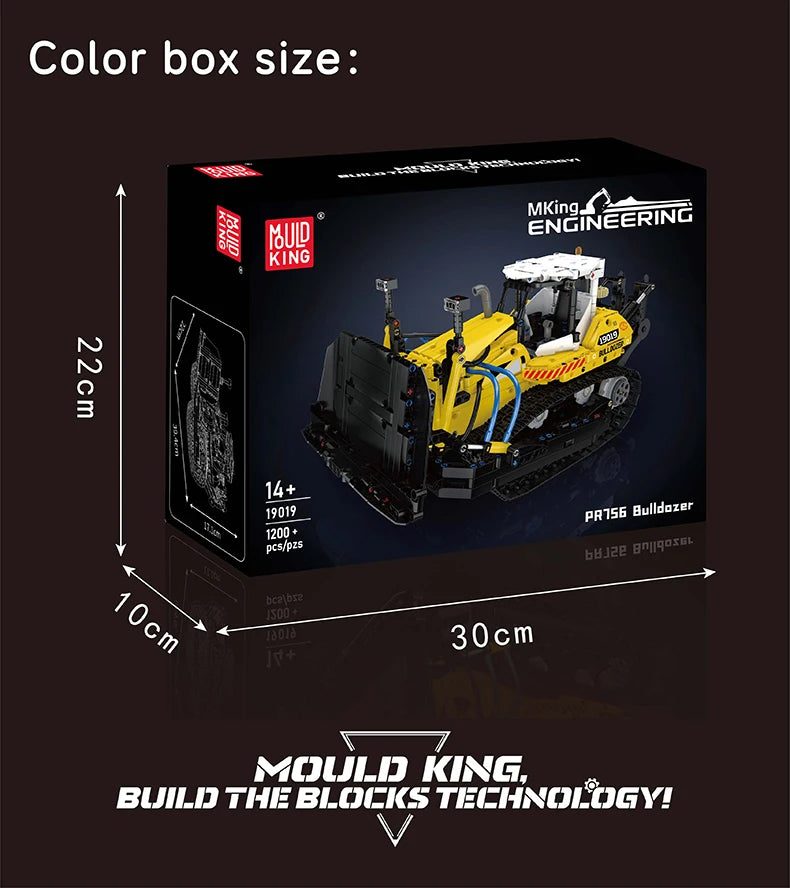 Mould King Technik Bulldozer Construction Kit, 19019 PR756 Bulldozer Model with Pneumatics, Toy Bulldozer