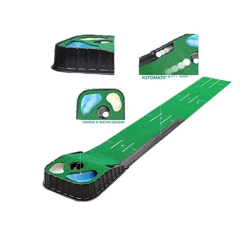 Golf Indoor Putting Mat Putter Trainer Green Carpet Practice Set Ball Return Mats PM005