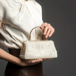 Women's Pearl Embellished ABS Frame Clutch Bag – Evening & Wedding, 6 Colors - TRYSHOPPY