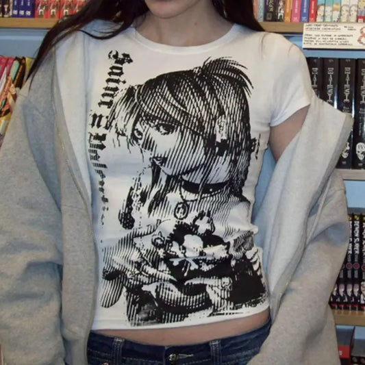 Women's Y2K Anime Graphic Crop T-Shirt