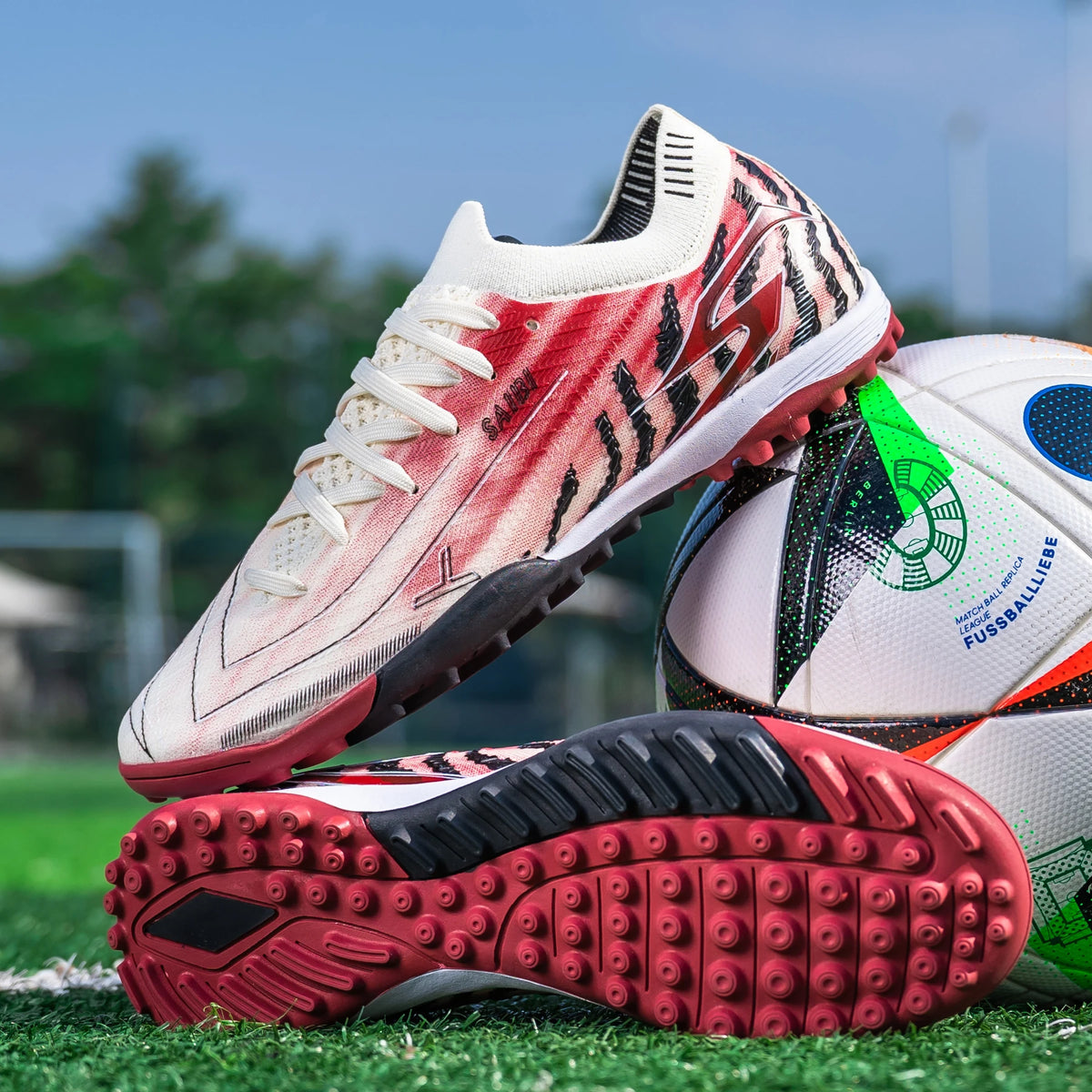 Men TF Turf Football Boots Flexible PU Upper Wear‑Resistant Rubber Sole Unisex Soccer Cleats For Outdoor Turf Play