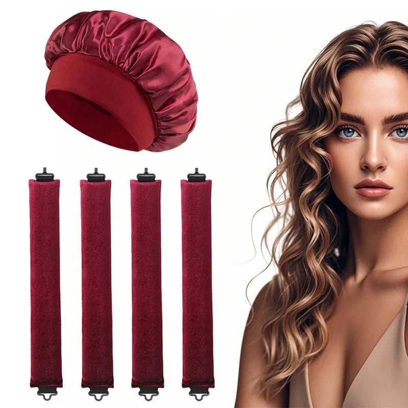 5pcs Heatless Curling Iron Headband With Sleep Cap Soft Curling Iron Sleeping Curler Styling Tool