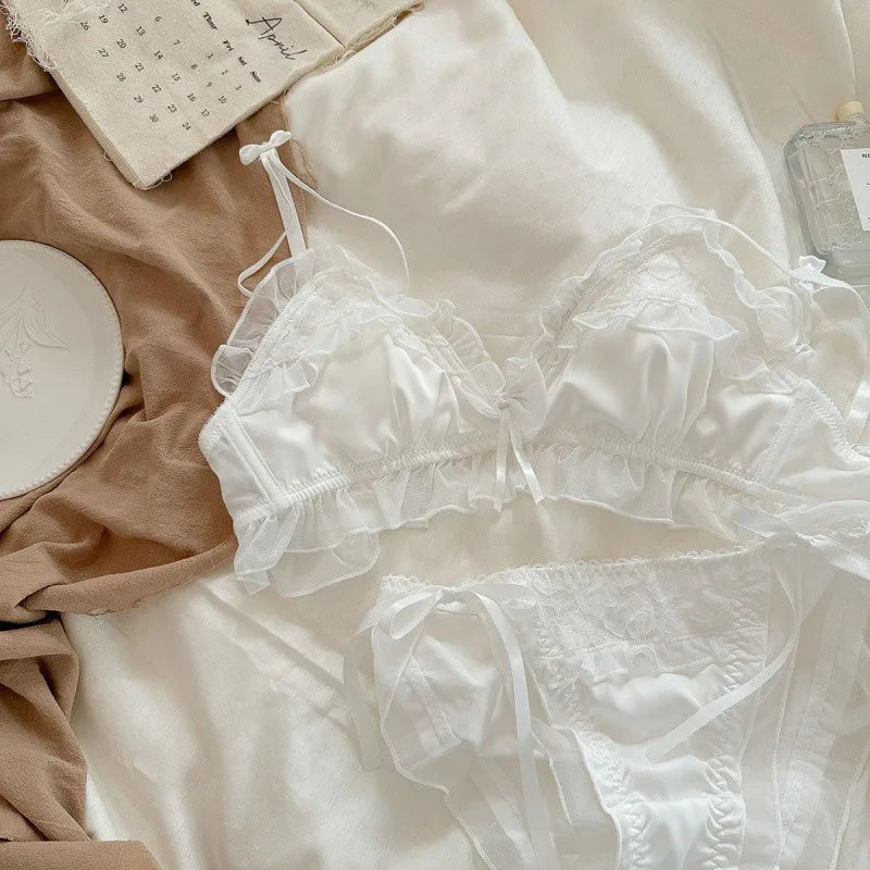 Women's Lace Bow Wireless Bra Set