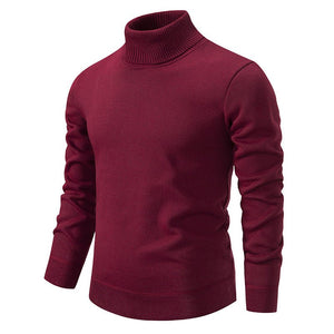 Men's Turtleneck Pullover Sweater Fashion Solid Color Fleece Lined Knitted Long-sleeved Top Clothing - TRYSHOPPY