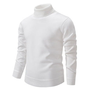 Men's Turtleneck Pullover Sweater Fashion Solid Color Fleece Lined Knitted Long-sleeved Top Clothing - TRYSHOPPY