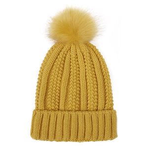 Winter Knitted Hats Fashion Stretchy Lined Skull Hats For Women Faux Fur Pom Pom Hat Keep Warming Beanie Hat - TRYSHOPPY