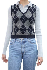 Retro Preppy Style Versatile Diamond-Check BM Knitted Vest - TRYSHOPPY