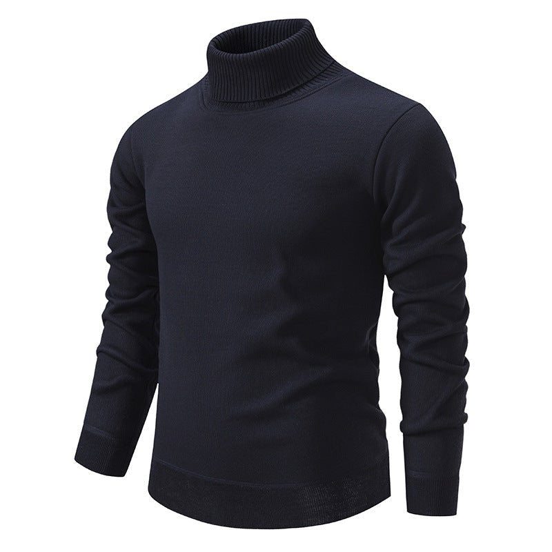 Men's Turtleneck Pullover Sweater Fashion Solid Color Fleece Lined Knitted Long-sleeved Top Clothing - TRYSHOPPY