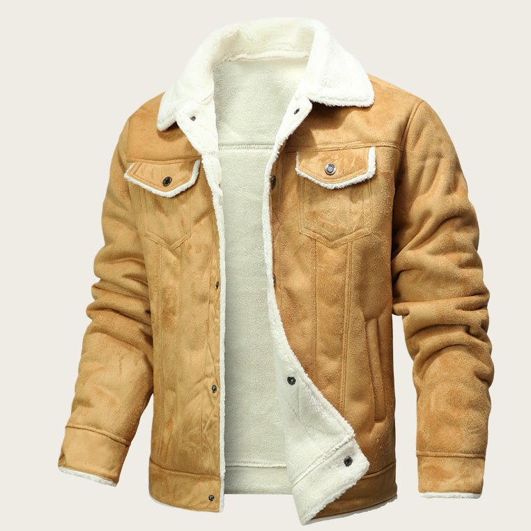 Fur-trimmed Lapel Jacket For Men, Winter Fleece-lined Coat - TRYSHOPPY