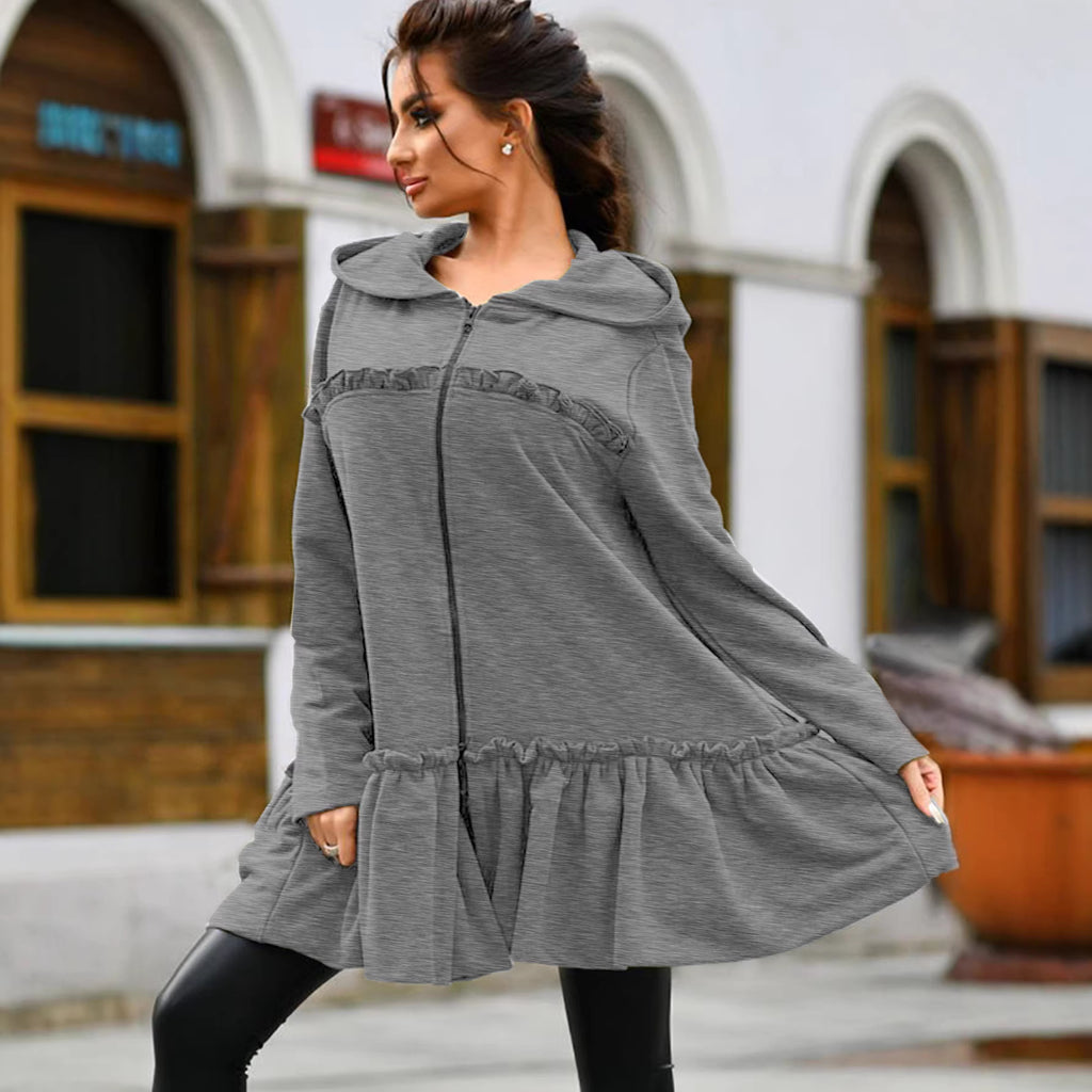 Autumn-style Hoodie With Wooden Earflaps Slanted Hem And A Hat - TRYSHOPPY
