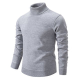 Men's Turtleneck Pullover Sweater Fashion Solid Color Fleece Lined Knitted Long-sleeved Top Clothing - TRYSHOPPY