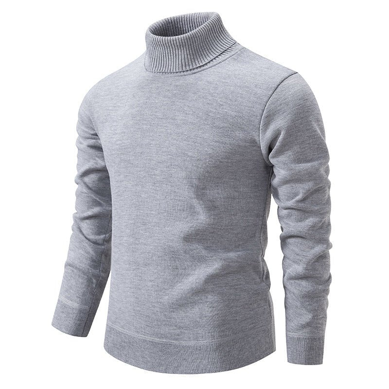 Men's Turtleneck Pullover Sweater Fashion Solid Color Fleece Lined Knitted Long-sleeved Top Clothing - TRYSHOPPY