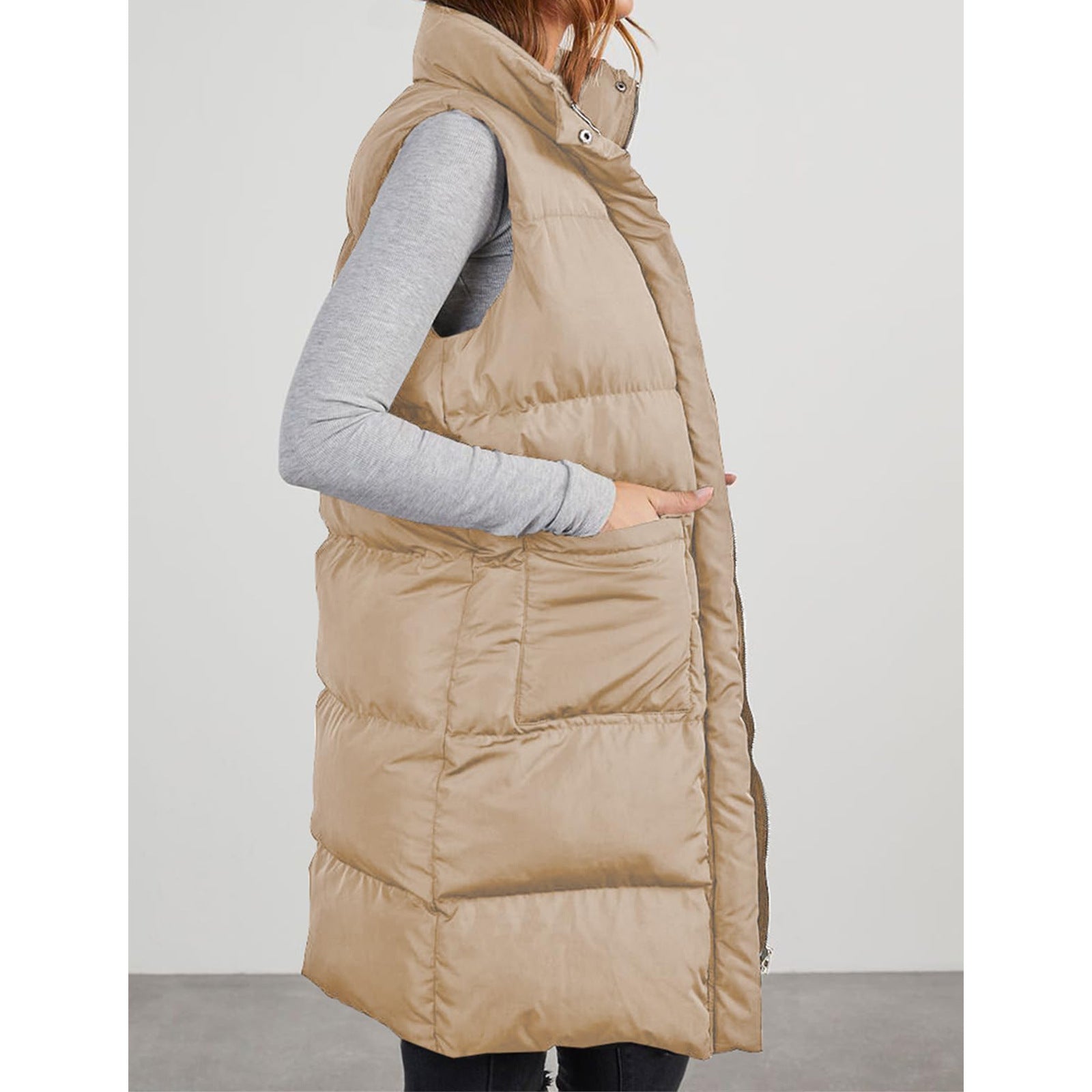 Polyester Hooded Single-breasted Mid-length Cotton Clothing Vest - TRYSHOPPY
