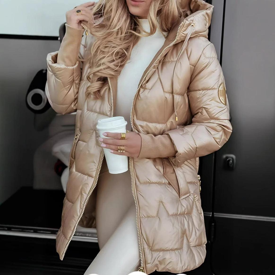 Elegant Winter Hooded Down Jacket Cardigan Coat