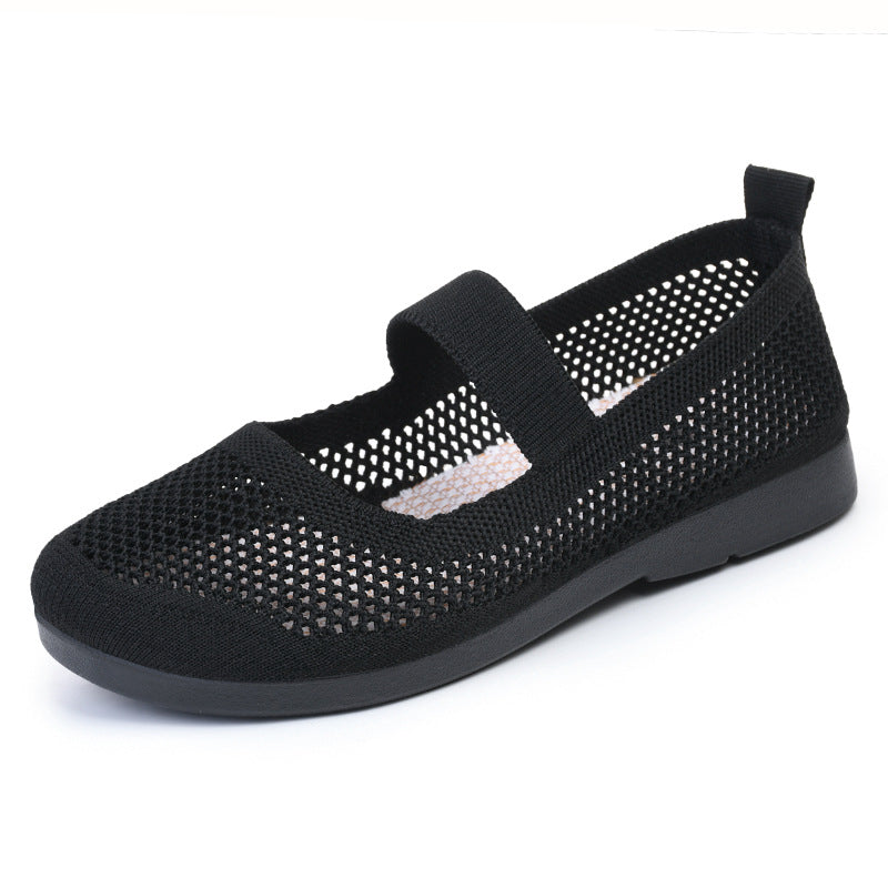 Casual Shoes For Women Flying Woven Women's Shoes Breathable Women Hollow Out Soft Bottom Mom Shoes - TRYSHOPPY