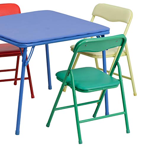 Flash Furniture Mindy Kids 5-Piece set Folding Square Table and Chairs Set for Daycare and Classrooms, Children's Activity Table and Chairs Set, Multicolor