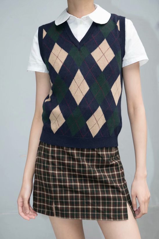 Retro Preppy Style Versatile Diamond-Check BM Knitted Vest - TRYSHOPPY