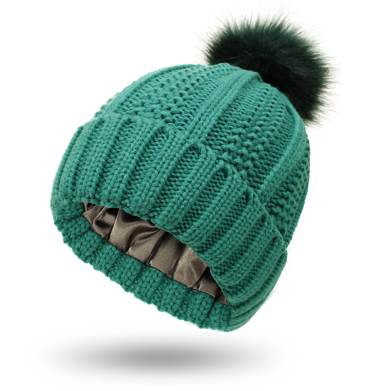Winter Knitted Hats Fashion Stretchy Lined Skull Hats For Women Faux Fur Pom Pom Hat Keep Warming Beanie Hat - TRYSHOPPY