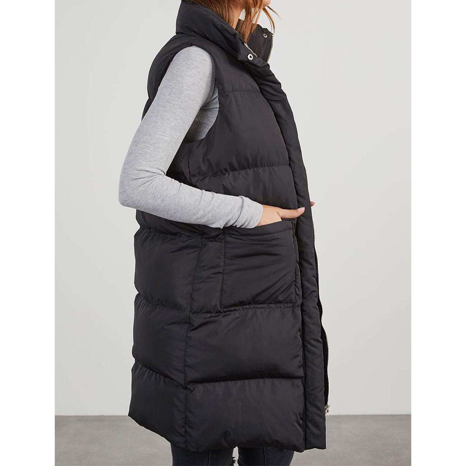 Polyester Hooded Single-breasted Mid-length Cotton Clothing Vest - TRYSHOPPY