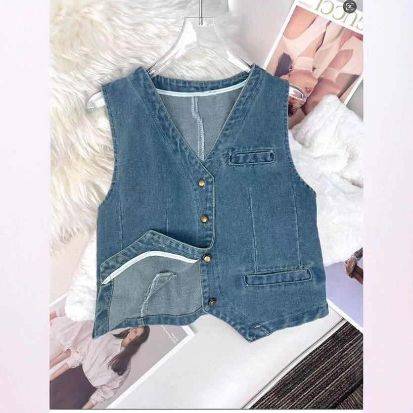 New Washed Denim Mini Vesttrendy And Stylish - TRYSHOPPY